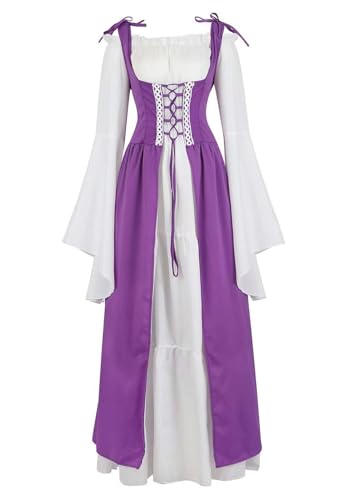 Ccipotatoo Renaissance-Kostüm für Damen, mittelalterliches Kleid, irisch, viktorianisch, Vintage, Halloween, Übergröße (Lila, XXL) von Ccipotatoo