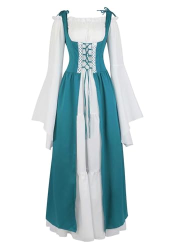 Ccipotatoo Renaissance-Kostüm für Damen, mittelalterliches Kleid, irisch, viktorianisch, Vintage, Halloween, Übergröße (Meeresblau, M) von Ccipotatoo