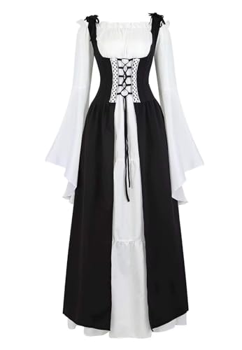 Ccipotatoo Renaissance-Kostüm für Damen, mittelalterliches Kleid, irisch, viktorianisch, Vintage, Halloween, Übergröße (Schwarz, M) von Ccipotatoo