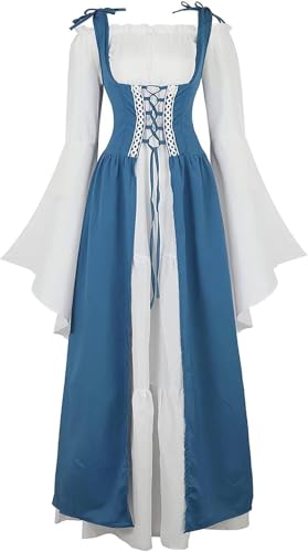Ccipotatoo Renaissance-Kostüm für Damen, mittelalterliches Kleid, irisch, viktorianisch, Vintage, Halloween, Übergröße (Stahlblau, M) von Ccipotatoo