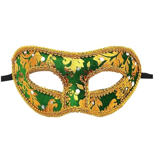 Ccipotatoo Venezianische Maske Damen Herren Vintage Halloween Kostüm Karneval Maske Schwarz Feder Maske Rabe Strass Metall Filigrane Venezianische Colombina Ball (Grün) von Ccipotatoo