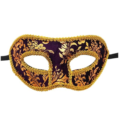 Ccipotatoo Venezianische Maske Damen Herren Vintage Halloween Kostüm Karneval Maske Schwarz Feder Maske Rabe Strass Metall Filigrane Venezianische Colombina Ball (Lila) von Ccipotatoo