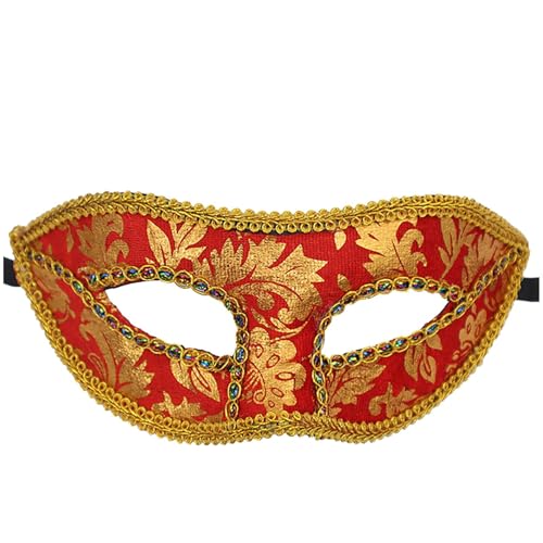 Ccipotatoo Venezianische Maske Damen Herren Vintage Halloween Kostüm Karneval Maske Schwarz Feder Maske Rabe Strass Metall Filigrane Venezianische Colombina Ball (Rot) von Ccipotatoo