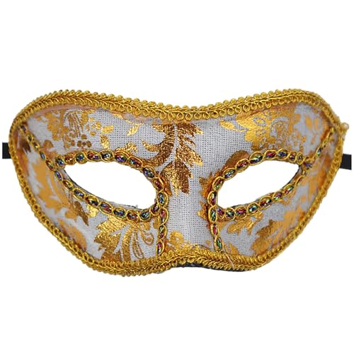 Ccipotatoo Venezianische Maske Damen Herren Vintage Halloween Kostüm Karneval Maske Schwarz Feder Maske Rabe Strass Metall Filigrane Venezianische Colombina Ball (Weiß) von Ccipotatoo