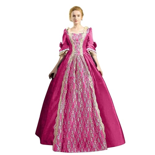 Mittelalterliches Kleid für Damen, viktorianisches Damenkleid, Ballkleid, Trompetenärmel, Schleife, knielang, Prinzessinnen-Kostüm, hot pink, 5X-Large Mittelalterliches Kleid für Damen, viktorianisches Damenkleid, Ballkleid, Trompetenärmel, Schleife, knielang, Prinzessinnen-Kostüm, hot pink, 5X-Large von Ccipotatoo