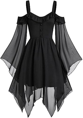 Halloween-Gothic-Kleid für Damen, Renaissance-Feenkleider, Vintage-Stil, Mittelalter-Kostüm, Hexe, Cosplay-Kostüme (BK, XL) von Cdiecer