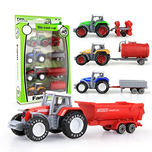 Bauernhof-Traktor-Spielzeug, 4 Stück, Legierung, Bauernhoffahrzeuge-Set, Maschinenbau-Modell, Auto für Kinder und Jungen von CeFoney