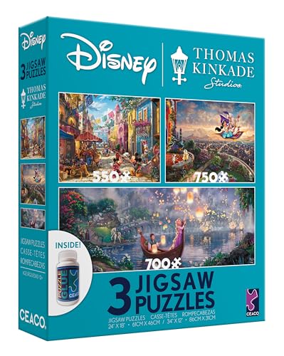 Ceaco - 3 in 1 Multipack - Thomas Kinkade - Disney - Mickey, & Minnie in Mexiko, Aladdin und Tangled - (1) 550 Teile, (1) 750 Teile, (1) 700 Teile Puzzle von Ceaco