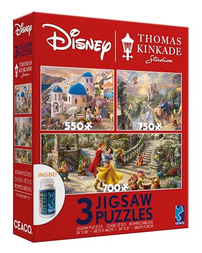 Ceaco - 3 in 1 Multipack - Thomas Kinkade - Disney - Mickey & Minnie Mouse, Die Schöne & Das Biest und Schneewittchen - (1) 550 Teile, (1) 750 Teile, (1) 700 Teile Puzzle von Ceaco