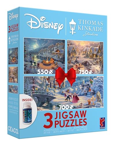 Ceaco - 3 in 1 Multipack - Thomas Kinkade - Disney - Mickey & Minnie und Die Schöne & das Biest - (1) 550 Teile, (1) 750 Teile, (1) 700 Teile Puzzle von Ceaco