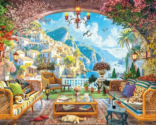 Ceaco - EZ2Hold - Dominic Davison - Mediterrane Terrasse Blick - 1000 Teile Puzzle für Erwachsene - Herausforderndes Puzzle perfekt für Spieleabende - Fertige Größe ist 30 x 24 cm Ceaco - EZ2Hold - Dominic Davison - Mediterrane Terrasse Blick - 1000 Teile Puzzle für Erwachsene - Herausforderndes Puzzle perfekt für Spieleabende - Fertige Größe ist 30 x 24 cm von Ceaco
