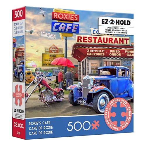 Ceaco Greg Giordano – EZ 2 Hold – Roxie's Cafe – 500 extra großes Puzzle für Erwachsene – herausforderndes Puzzle perfekt für Spieleabende – Fertige Größe ist 26 x 19 cm von Ceaco