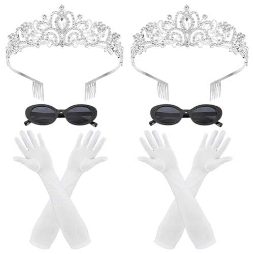 CebraBounze Halloween-Kostüm-Zubehör für Damen mit Tiara-Kronen, langen Handschuhen und Sonnenbrille, Cosplay-Party, Prinzessinnen-Tagebücher, Kostüm für Junggesellinnenabschied, 6 Stück von CebraBounze
