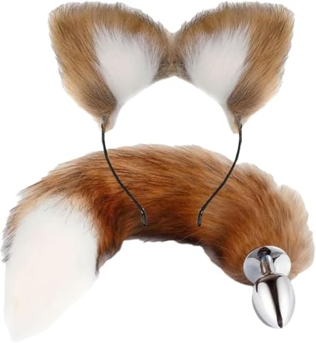 Wolf Fuchs Pelzschwanz Stecker und Ohren Stirnband Tierkostüm Verkleidung Halloween Verstellbar Kunstfell Schwanz und Ohren (Kamel) von Ceciley