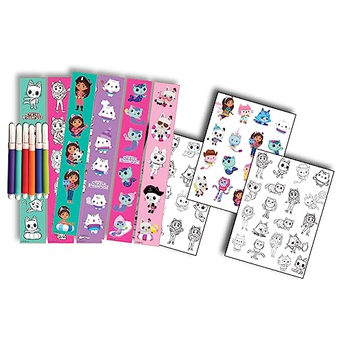 Cefa Toys - Set aus Tatoos und Stickern das Puppenhaus von Gabby, 50 Tatoo, 45 Stickers, 6 radierbare Marker, geeignet für Kinder ab 3 Jahren. von Cefa Toys