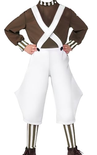 Cekalue Cosplay-Kostüm für Kinder, Strumpfhosen, Strümpfe, Arbeiter-Uniform, Schokoladen-Streifen, Arbeits-Uniform-Set für Halloween von Cekalue