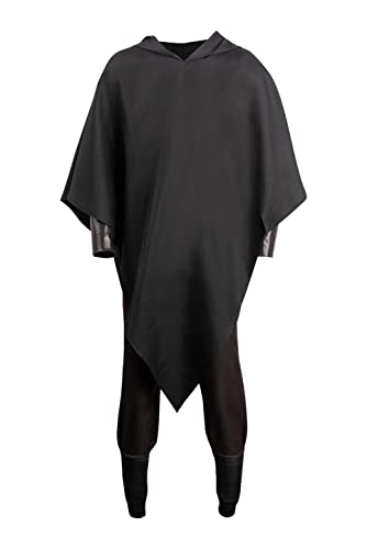 Cekalue Herren Death Wolf Kostüm Katze in Stiefeln Lobo Cosplay Hose Umhang Handgelenkschutz Beinabdeckung Schwarz Kapuzenumhang Puss Halloween von Cekalue