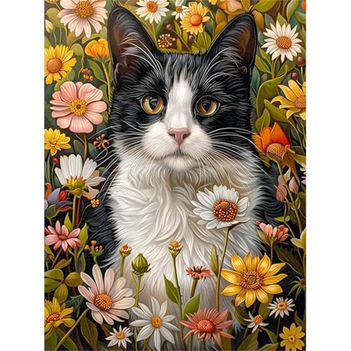 Blumen Katze - Puzzles für Erwachsene,Puzzle 1500 Teile, Puzzle 87x57cm, DIY-Puzzles für Heimdekoration, Familienpuzzle für Erwachsene und Kinder von Cekog