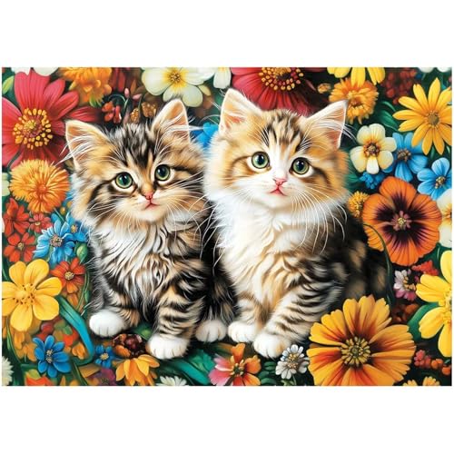 Blumen Katzen - Puzzles für Erwachsene,Puzzle 200 Teile, Puzzle 35x25 cm DIY - Puzzles für Heimdekoration, Familienpuzzle für Erwachsene und Kinder von Cekog