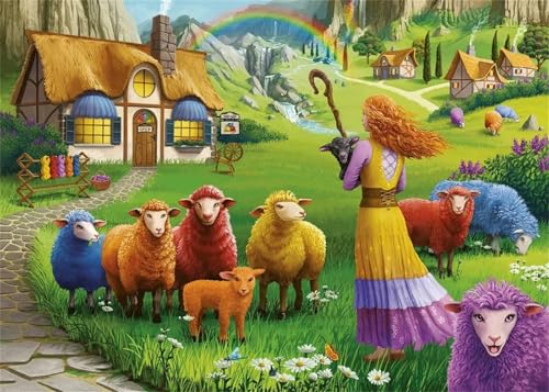 Bunte Landschaft Schafe - Puzzles für Erwachsene,Puzzle 200 Teile, Puzzle 35x25 cm DIY - Puzzles für Heimdekoration, Familienpuzzle für Erwachsene und Kinder von Cekog