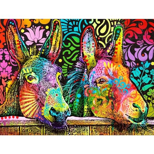 Buntes Eseltier - Puzzles für Erwachsene,Puzzle 1000 Teile, Puzzle 50x75 cm DIY - Puzzles für Heimdekoration, Familienpuzzle für Erwachsene und Kinder von Cekog