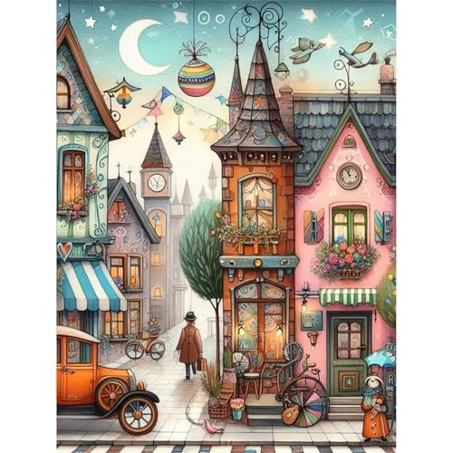 Cartoon-Straßengebäude - Puzzles für Erwachsene,Puzzle 1500 Teile, Puzzle 87x57 cm DIY - Puzzles für Heimdekoration, Familienpuzzle für Erwachsene und Kinder von Cekog