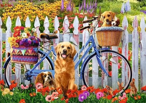 Garten Hunde Fahrrad - Puzzles für Erwachsene,Puzzle 500 Teile, Puzzle 38x52 cm DIY - Puzzles für Heimdekoration, Familienpuzzle für Erwachsene und Kinder von Cekog