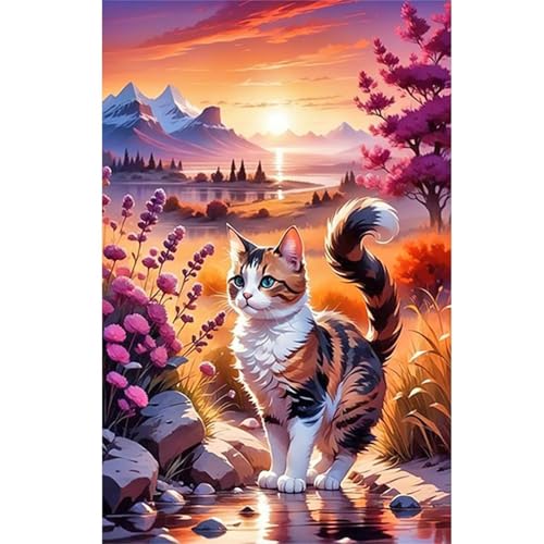 Gras Katze Blume - Puzzles für Erwachsene,Puzzle 1000 Teile, Puzzle 50x75 cm DIY - Puzzles für Heimdekoration, Familienpuzzle für Erwachsene und Kinder von Cekog