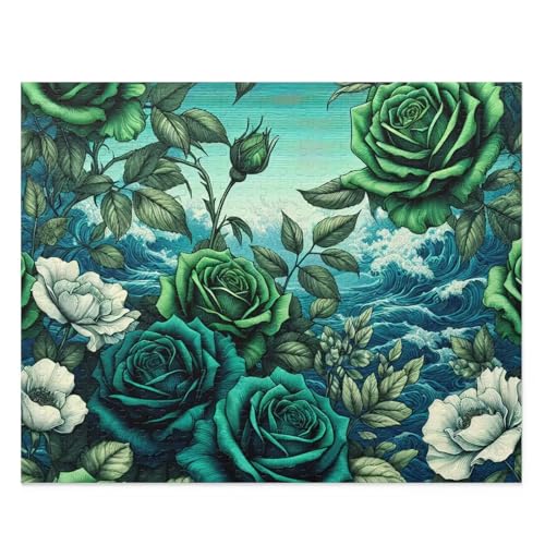 Grüne Rosenblüten - Puzzles für Erwachsene,Puzzle 1000 Teile, Puzzle 50x75 cm DIY - Puzzles für Heimdekoration, Familienpuzzle für Erwachsene und Kinder von Cekog