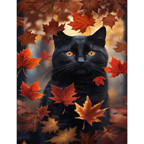 Herbstliche Schwarze Katze - Puzzles für Erwachsene,Puzzle 200 Teile, Puzzle 35x25 cm DIY - Puzzles für Heimdekoration, Familienpuzzle für Erwachsene und Kinder von Cekog