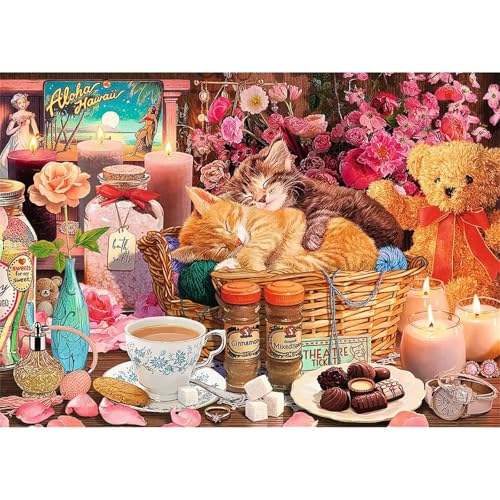 Kaffeeblumenkatze - Puzzles für Erwachsene,Puzzle 700 Teile, Puzzle 38x52 cm DIY - Puzzles für Heimdekoration, Familienpuzzle für Erwachsene und Kinder von Cekog