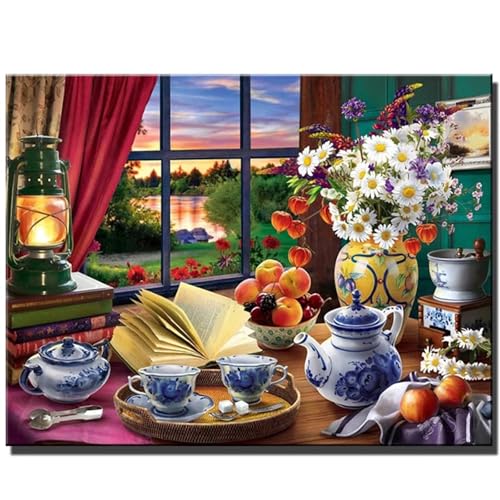 Keramiktasse Vase Fenster - Puzzles für Erwachsene,Puzzle 200 Teile, Puzzle 35x25 cm DIY - Puzzles für Heimdekoration, Familienpuzzle für Erwachsene und Kinder von Cekog