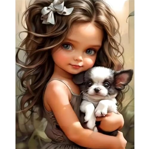 Kleines Mädchen Hund - Puzzles für Erwachsene,Puzzle 1000 Teile, Puzzle 50x75cm, DIY-Puzzles für Heimdekoration, Familienpuzzle für Erwachsene und Kinder von Cekog