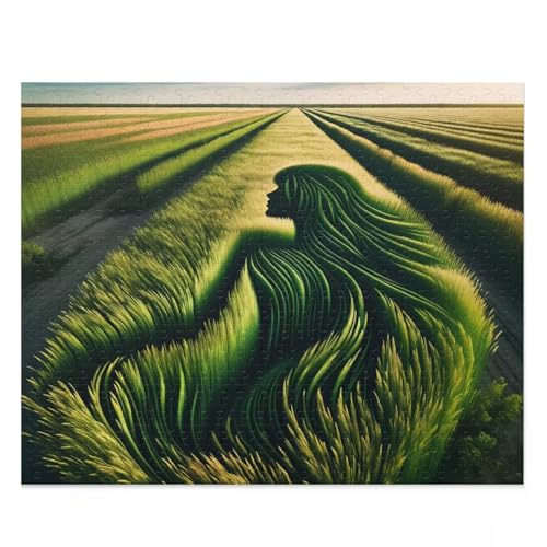 Landschaft Feld Frau - Puzzles für Erwachsene,Puzzle 300 Teile, Puzzle 40x28 cm DIY - Puzzles für Heimdekoration, Familienpuzzle für Erwachsene und Kinder von Cekog