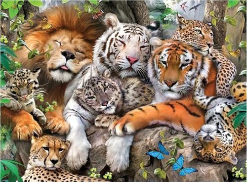 Löwen Tiger Familie - Puzzles für Erwachsene,Puzzle 300 Teile, Puzzle 40x28 cm DIY - Puzzles für Heimdekoration, Familienpuzzle für Erwachsene und Kinder von Cekog