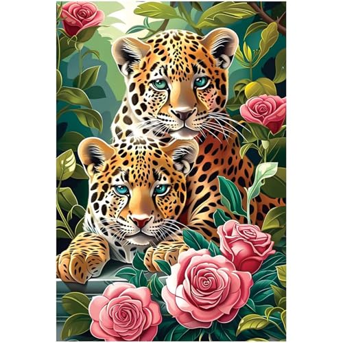 Puzzle 1000 Teile,Puzzle für Erwachsene,Dschungelblumenleopard Puzzles Lernspiel Herausforderung Spielzeug,Kunsthandwerk für Heimdekoration Unterhaltungsspiel - mit Rahmen von Cekog