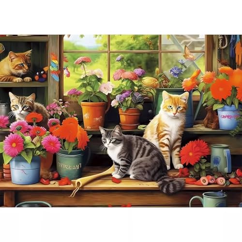 Puzzle 120 Teile,Puzzle für Erwachsene,Topfblumen Katzen Puzzles Lernspiel Herausforderung Spielzeug,Kunsthandwerk für Heimdekoration Unterhaltungsspiel - mit Rahmen Puzzle 120 Teile,Puzzle für Erwachsene,Topfblumen Katzen Puzzles Lernspiel Herausforderung Spielzeug,Kunsthandwerk für Heimdekoration Unterhaltungsspiel - mit Rahmen von Cekog