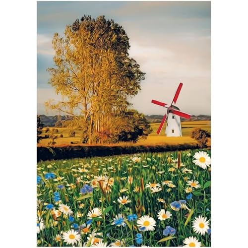 Puzzle 200 Teile,Puzzle für Erwachsene,Feldwindmühle Puzzles Lernspiel Herausforderung Spielzeug,Kunsthandwerk für Heimdekoration Unterhaltungsspiel - mit Rahmen von Cekog