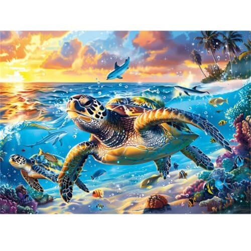Puzzle 300 Teile,Puzzle für Erwachsene,Meeresschildkröten Puzzles Lernspiel Herausforderung Spielzeug,Kunsthandwerk für Heimdekoration Unterhaltungsspiel - mit Rahmen von Cekog