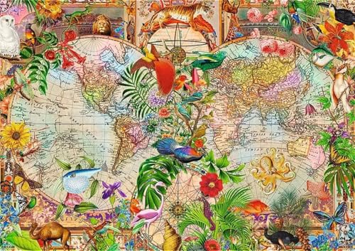 Puzzle 500 Teile,Puzzle für Erwachsene,Tierweltkarte Puzzles Lernspiel Herausforderung Spielzeug,Kunsthandwerk für Heimdekoration Unterhaltungsspiel - mit Rahmen von Cekog