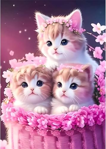 Rosa Korb Katzen - Puzzles für Erwachsene,Puzzle 300 Teile, Puzzle 40x28cm, DIY-Puzzles für Heimdekoration, Familienpuzzle für Erwachsene und Kinder von Cekog
