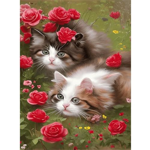 Rosen Blumen Katzen - Puzzles für Erwachsene,Puzzle 500 Teile, Puzzle 38x52 cm DIY - Puzzles für Heimdekoration, Familienpuzzle für Erwachsene und Kinder von Cekog