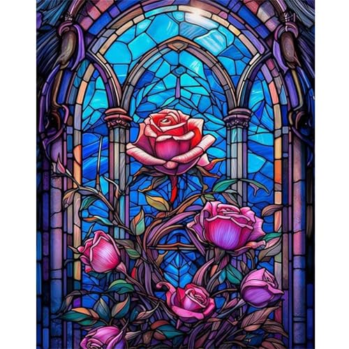 Rosen Glasmalerei - Puzzles für Erwachsene,Puzzle 1000 Teile, Puzzle 50x75 cm DIY - Puzzles für Heimdekoration, Familienpuzzle für Erwachsene und Kinder von Cekog