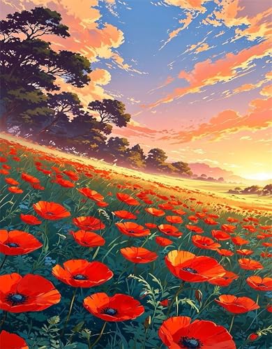 Rote Mohnblumen Landschaft - Puzzles für Erwachsene,Puzzle 1000 Teile, Puzzle 50x75cm, DIY-Puzzles für Heimdekoration, Familienpuzzle für Erwachsene und Kinder von Cekog