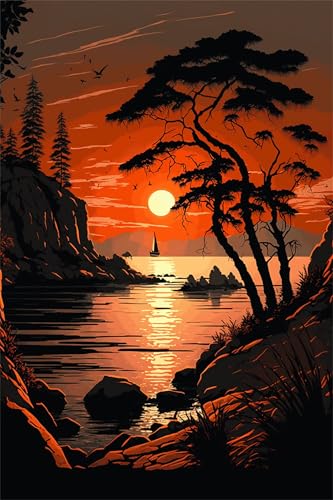 Sonnenuntergang am Seeufer - Puzzles für Erwachsene,Puzzle 1000 Teile, Puzzle 50x75cm, DIY-Puzzles für Heimdekoration, Familienpuzzle für Erwachsene und Kinder von Cekog