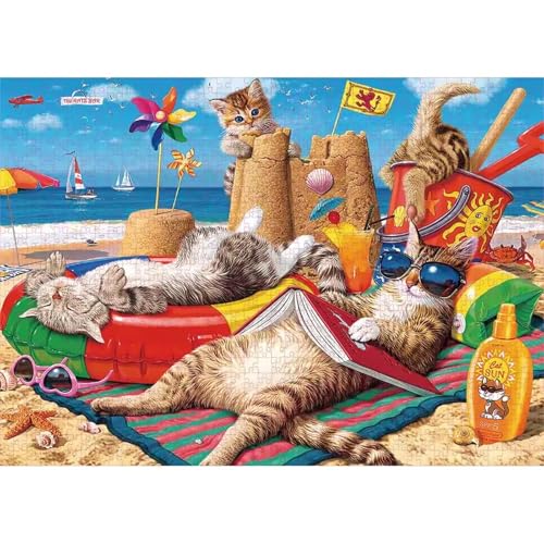 Strandkatze - Puzzles für Erwachsene,Puzzle 1500 Teile, Puzzle 87x57cm, DIY-Puzzles für Heimdekoration, Familienpuzzle für Erwachsene und Kinder von Cekog