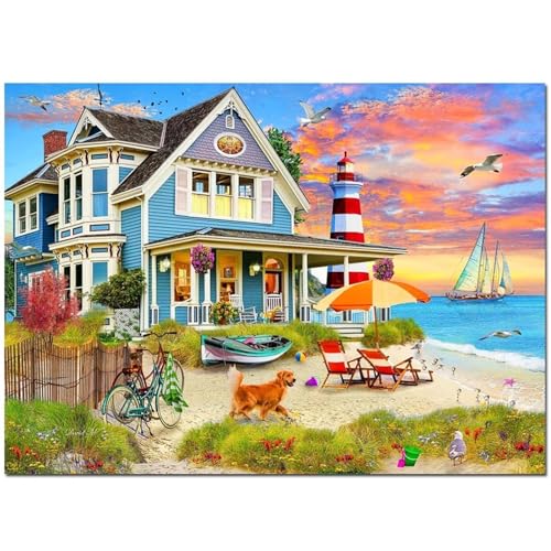 Strandvilla-Landschaft - Puzzles für Erwachsene,Puzzle 1000 Teile, Puzzle 50x75 cm DIY - Puzzles für Heimdekoration, Familienpuzzle für Erwachsene und Kinder von Cekog