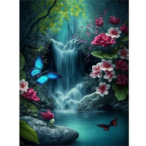 Wasserfall Blume Schmetterling - Puzzles für Erwachsene,Puzzle 500 Teile, Puzzle 38x52 cm DIY - Puzzles für Heimdekoration, Familienpuzzle für Erwachsene und Kinder von Cekog