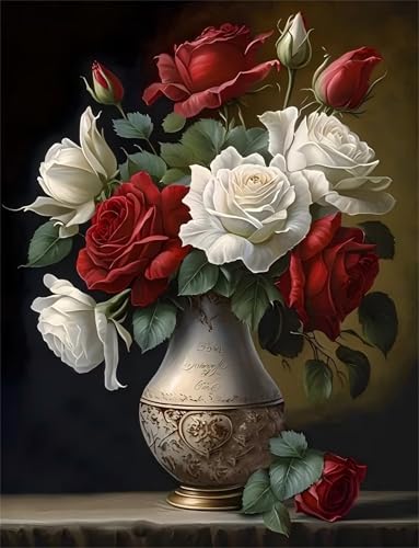 Weiße rote Rosen - Puzzles für Erwachsene,Puzzle 1200 Teile, Puzzle 50x75 cm DIY - Puzzles für Heimdekoration, Familienpuzzle für Erwachsene und Kinder von Cekog