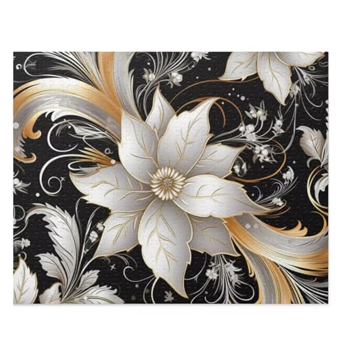 Weißgold Schwarze Blume - Puzzles für Erwachsene,Puzzle 1000 Teile, Puzzle 50x75 cm DIY - Puzzles für Heimdekoration, Familienpuzzle für Erwachsene und Kinder von Cekog